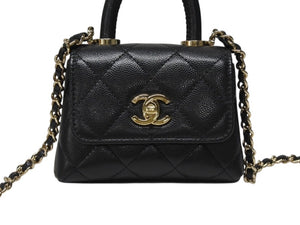 新品未使用 CHANEL シャネル マイクロミニ マトラッセ ハンドバッグ ショルダーバッグ ランダム番台 キャビアスキン ブラック 中古 4b004969