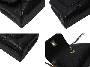 新品未使用 CHANEL シャネル マイクロミニ マトラッセ ハンドバッグ ショルダーバッグ ランダム番台 キャビアスキン ブラック 中古 4b004969
