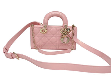 極美品 Christian Dior クリスチャンディオール Lady Dior レディディオール スモール 2WAYバッグ ピンク ヴェルニ 中古 4b004970