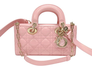極美品 Christian Dior クリスチャンディオール Lady Dior レディディオール スモール 2WAYバッグ ピンク ヴェルニ 中古 4b004970