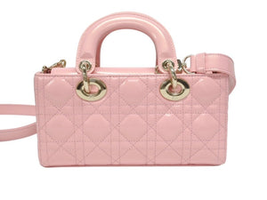 極美品 Christian Dior クリスチャンディオール Lady Dior レディディオール スモール 2WAYバッグ ピンク ヴェルニ 中古 4b004970