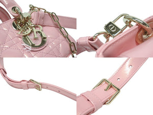 極美品 Christian Dior クリスチャンディオール Lady Dior レディディオール スモール 2WAYバッグ ピンク ヴェルニ 中古 4b004970