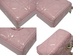 極美品 Christian Dior クリスチャンディオール Lady Dior レディディオール スモール 2WAYバッグ ピンク ヴェルニ 中古 4b004970