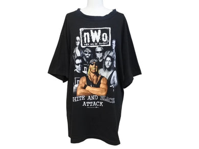 極美品 VINTAGE ヴィンテージ 90s nWo New World Order ホワイト アンド ブラック アタック Tシャツ サイズXL 1999年プロレス 中古 4b004985 