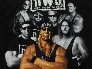 極美品 VINTAGE ヴィンテージ 90s nWo New World Order ホワイト アンド ブラック アタック Tシャツ サイズXL 1999年プロレス 中古 4b004985 