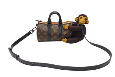 極美品 LOUIS VUITTON ルイヴィトン キーポルXS LVフレンドニットパペット ヴァージル期 M80118 モノグラムキャンバス レザー ブラウン オレンジ 中古 4b004886
