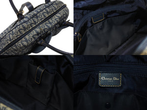 Christian Dior クリスチャンディオール ダブルサドルバッグ MA-0091トロッター ネイビー キャンバス レザー 美品 中古 4b004991