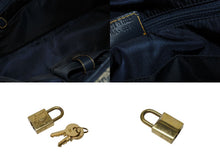 Load image into Gallery viewer, Christian Dior クリスチャンディオール ダブルサドルバッグ MA-0091トロッター ネイビー キャンバス レザー 美品 中古 4b004991