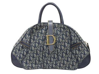 Christian Dior クリスチャンディオール ダブルサドルバッグ MA-0091トロッター ネイビー キャンバス レザー 美品 中古 4b004991