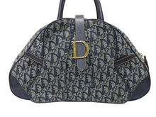 Load image into Gallery viewer, Christian Dior クリスチャンディオール ダブルサドルバッグ MA-0091トロッター ネイビー キャンバス レザー 美品 中古 4b004991