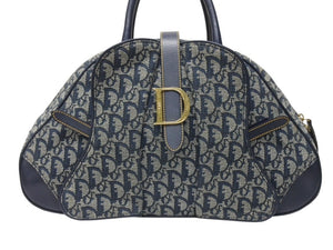 Christian Dior クリスチャンディオール ダブルサドルバッグ MA-0091トロッター ネイビー キャンバス レザー 美品 中古 4b004991
