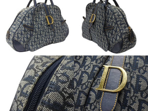Christian Dior クリスチャンディオール ダブルサドルバッグ MA-0091トロッター ネイビー キャンバス レザー 美品 中古 4b004991