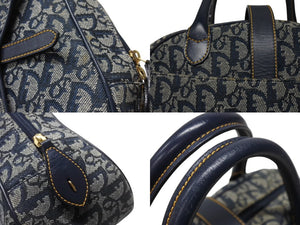Christian Dior クリスチャンディオール ダブルサドルバッグ MA-0091トロッター ネイビー キャンバス レザー 美品 中古 4b004991