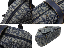 Load image into Gallery viewer, Christian Dior クリスチャンディオール ダブルサドルバッグ MA-0091トロッター ネイビー キャンバス レザー 美品 中古 4b004991