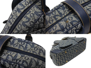 Christian Dior クリスチャンディオール ダブルサドルバッグ MA-0091トロッター ネイビー キャンバス レザー 美品 中古 4b004991