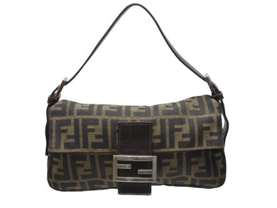 FENDI フェンディ ハンドバッグ ズッカ柄 マンマバケット ブラウン キャンバス レザー 26424 シルバー金具 美品 中古 4b004992