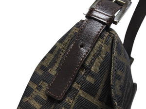 FENDI フェンディ ハンドバッグ ズッカ柄 マンマバケット ブラウン キャンバス レザー 26424 シルバー金具 美品 中古 4b004992