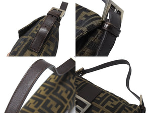 FENDI フェンディ ハンドバッグ ズッカ柄 マンマバケット ブラウン キャンバス レザー 26424 シルバー金具 美品 中古 4b004992