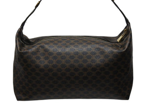 極美品 CELINE セリーヌ ハンドバッグ ワンショルダーバッグ 2way マカダム柄 ヴィンテージ PVC レザー ブラック ブラウン 中古 4b004997
