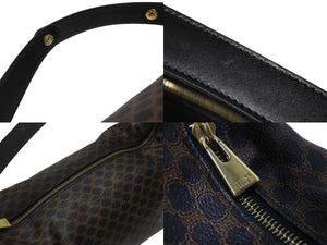 極美品 CELINE セリーヌ ハンドバッグ ワンショルダーバッグ 2way マカダム柄 ヴィンテージ PVC レザー ブラック ブラウン 中古 4b004997