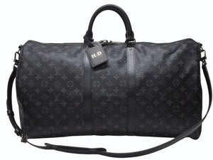 新品同様 LOUIS VUITTON ルイヴィトン キーポル バンドリエール55 ボストンバッグ M40605 イニシャル入り モノグラム エクリプス 中古 4b004998