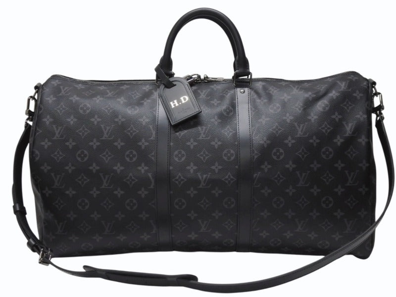 新品同様 LOUIS VUITTON ルイヴィトン キーポル バンドリエール55 ボストンバッグ M40605 イニシャル入り モノグラム エクリプス 中古 4b004998