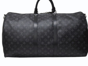新品同様 LOUIS VUITTON ルイヴィトン キーポル バンドリエール55 ボストンバッグ M40605 イニシャル入り モノグラム エクリプス 中古 4b004998