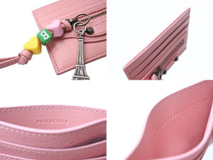 新品同様 BALENCIAGA バレンシアガ Le City ルシティ パスケース カードホルダー チャーム付き 2000008574198 ラムスキン ピンク 中古 4b005002