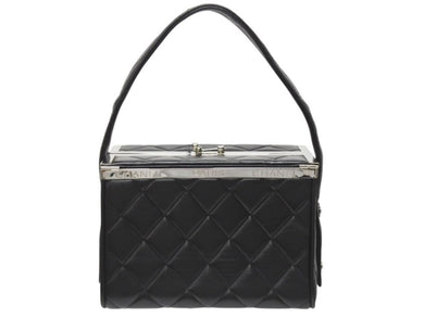 CHANEL シャネル バニティバッグ ハンドバッグ 4番台 ココマーク ラムスキン キルティング ブラック シルバー金具 美品 中古 4b005011