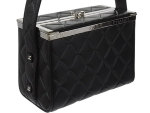 CHANEL シャネル バニティバッグ ハンドバッグ 4番台 ココマーク ラムスキン キルティング ブラック シルバー金具 美品 中古 4b005011