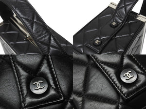 CHANEL シャネル バニティバッグ ハンドバッグ 4番台 ココマーク ラムスキン キルティング ブラック シルバー金具 美品 中古 4b005011