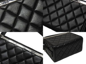 CHANEL シャネル バニティバッグ ハンドバッグ 4番台 ココマーク ラムスキン キルティング ブラック シルバー金具 美品 中古 4b005011