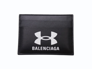 新品未使用 BALENCIAGA × UNDER ARMOUR バレンシアガ アンダーアーマー 25 Spring Collection ロゴ カードケース ブラック カーフスキン 817719 2ABLN 1000 中古 4b005018