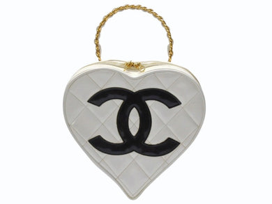 CHANEL シャネル ヴィンテージ ハートバニティバッグ 3番台 チェーンハンドル ココマーク ホワイト パテント 美品 中古 4b005021