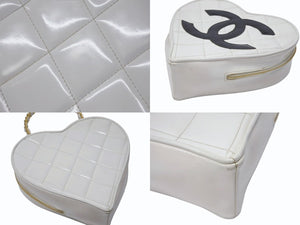 CHANEL シャネル ヴィンテージ ハートバニティバッグ 3番台 チェーンハンドル ココマーク ホワイト パテント 美品 中古 4b005021