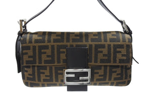 FENDI フェンディ マンマバケット ワンショルダーバッグ 26424 ズッカ柄 キャンバス レザー ブラウン シルバー金具 美品 中古 4b005922