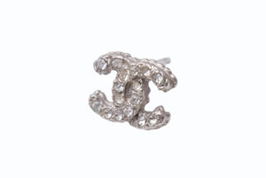 極美品 CHANEL シャネル ココマーク ピアス 両耳 アクセサリー A12V刻印 2.5g メタル ラインストーン シルバー 中古 4b005025
