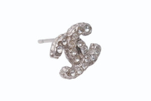 極美品 CHANEL シャネル ココマーク ピアス 両耳 アクセサリー A12V刻印 2.5g メタル ラインストーン シルバー 中古 4b005025