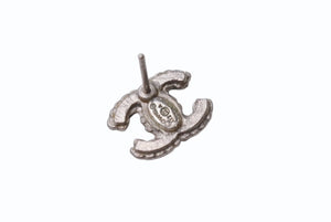 極美品 CHANEL シャネル ココマーク ピアス 両耳 アクセサリー A12V刻印 2.5g メタル ラインストーン シルバー 中古 4b005025