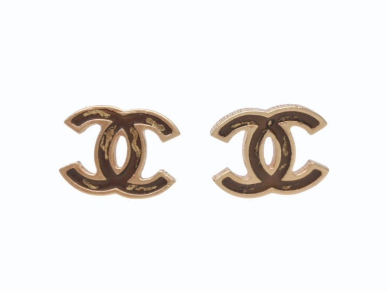 極美品 CHANEL シャネル ピアス アクセサリー ココマーク 両耳 05A刻印 GP ゴールド ブラウン 5.3g 中古 4b005028