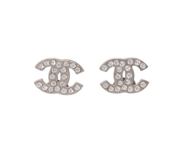 極美品 CHANEL シャネル ココマーク ピアス 重量約1.6g 09V刻印 ラインストーン メタル シルバー クリア 両耳用 中古 4b005029