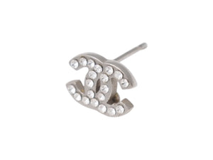 極美品 CHANEL シャネル ココマーク ピアス 重量約1.6g 09V刻印 ラインストーン メタル シルバー クリア 両耳用 中古 4b005029