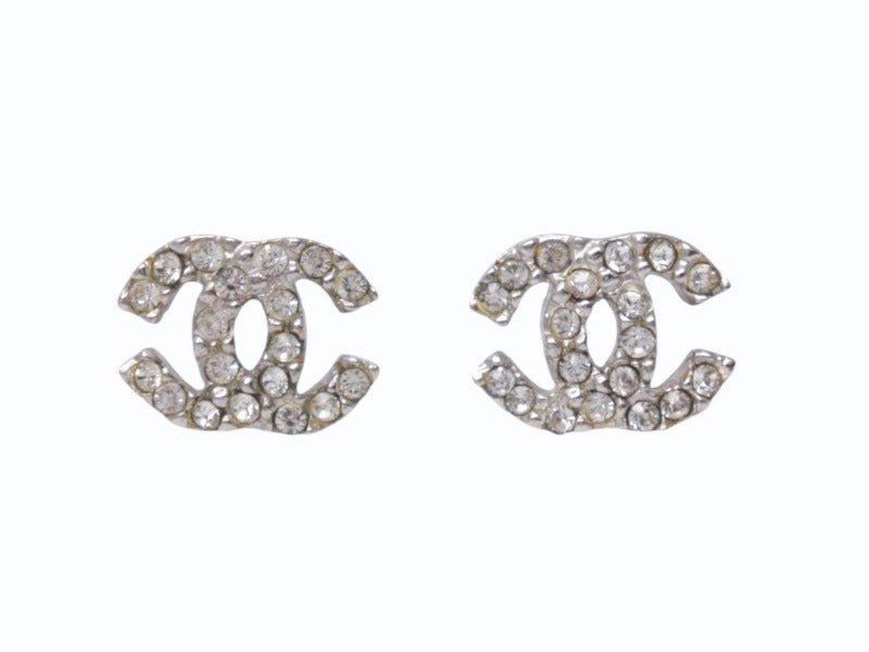 CHANEL シャネル ココマーク ピアス 重量約3.4g 03A刻印 ラインストーン メタル シルバー クリア 両耳用 美品 中古 4b005031