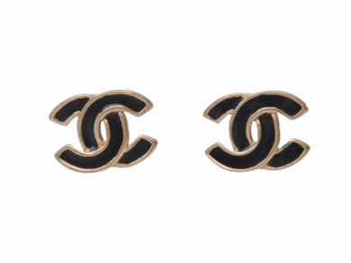 極美品 CHANEL シャネル ココマーク ピアス 両耳 アクセサリー 02A刻印 4.1g GP ブラック ゴールドフレーム 中古 4b005033