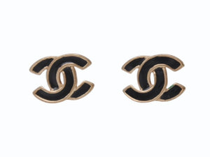 極美品 CHANEL シャネル ココマーク ピアス 両耳 アクセサリー 02A刻印 4.1g GP ブラック ゴールドフレーム 中古 4b005033