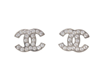 CHANEL シャネル ココマーク ピアス 重量約3.5g 09V刻印 ラインストーン メタル シルバー クリア 両耳用 良品 中古 4b005034
