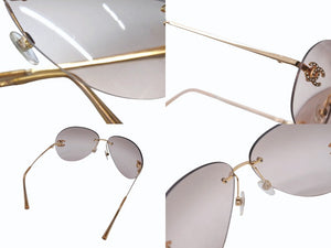 極美品 CHANEL シャネル リムレス ココマーク サングラス メガネ 4108-B GP ラインストーン ブラウン ゴールド金具 中古 4b005036
