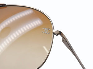 CHANEL シャネル ティアドロップ サングラス ココマーク 4189 イタリア製 メタル ブラウン シルバー金具 美品 中古 4b005037