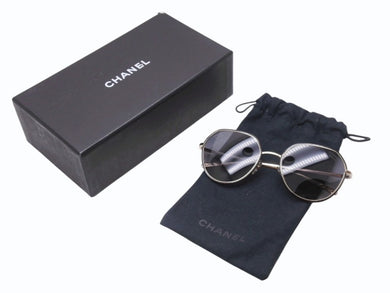 極美品 CHANEL シャネル サングラス ゴールドフレーム 4251-J イタリア製 メタル ブラック ゴールド金具 サイズ55◻︎19 135 中古 4b005038