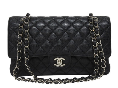 CHANEL シャネル マトラッセ25 チェーンショルダーバッグ ココマーク 21番台 キャビアスキン ブラック シルバー金具 美品 中古 4b005040